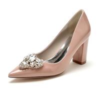EICOFF Women's High Chunky Block Heels Wedding Shoes for Bridal Crystal Pearl Pointed Closed Toe Slip-on Party Work Dress Pumps Shoes,Nude Pink,7 UK