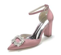 EICOFF Womens High Chunky Block Heels Wedding Shoes Rhinestone Closed Pointed Toe Ankle Strap Dress Party Pump Shoes,Flesh Pink,9.5 UK