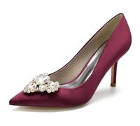 EICOFF Women's High Heels Pointed Toe Bridal Wedding Shoes Closed Toe Rhinestone Stiletto Dress Pumps Shoes Prom Party Dance,Burgundy,5.5 UK