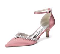 EICOFF Womens Kitten Heels Closed Pointed Toe Pumps Ankle Strap Rhinestones Sexy Bridal Shoes Wedding Party Dress Shoes,Flesh Pink,6.5 UK