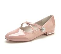 EICOFF Womens Low Heel Patent Leather Wedding Flats Shoes for Bride Round Toe Slip-on Ballerina Ladies Dress Party Court Shoes Sandals,Nude Pink,4.5 UK