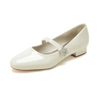 EICOFF Womens Low Heel Round Toe Dress Pumps Ladies Rhinestone Patent Leather Slip-on Wedding Flats Shoes Bridal Party Evening Ballerina Sandals,Beige,9.5 UK