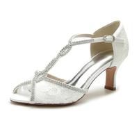 EICOFF Women's Open Toe Bridal Shoes Lace Dress Wedding Shoes Ankle Strap Heeled Sandals for Wedding,Ivory,6.5 UK