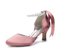 EICOFF Womens Pearl Ankle Strap Pumps Wedding Shoes Ivory High Heel Closed Toe Kitten Heels Wedding Pumps for Bridesmaid, Formal Party,Flesh Pink,5.5 UK