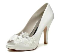 EICOFF Women's Platform High Heels Pumps Shoes Peep Toe Satin Bridal Shoes Slip On Stiletto Heel Dress Wedding Sandals,Ivory,5.5 UK