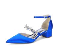 EICOFF Women's Pointed Toe Chunky Heels Dress Pump High Heels Rhinestone Comfortable Ankle Strap Bridal Wedding Shoes,Royal Blue,4 UK