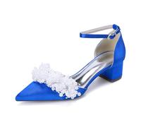 EICOFF Women's Pumps Chunky Closed Toe High Heels Pearl Elegant Dress Pumps Ankle Strap Bridal Wedding Party Evening Shoes,Royal Blue,4.5 UK