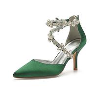 EICOFF Women's Rhinestone Ankle Strap Dress Shoes Pointed Closed Toe Back Zip Stiletto High Heel Wedding Bridal Shoes for Daily Casual Party Prom,Dark Green,8.5 UK