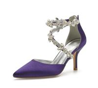 EICOFF Women's Rhinestone Ankle Strap Dress Shoes Pointed Closed Toe Back Zip Stiletto High Heel Wedding Bridal Shoes for Daily Casual Party Prom,Dark Purple,7.5 UK