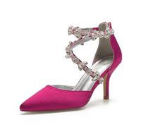 EICOFF Women's Rhinestone Ankle Strap Dress Shoes Pointed Closed Toe Back Zip Stiletto High Heel Wedding Bridal Shoes for Daily Casual Party Prom,Rose,9.5 UK