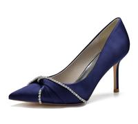 EICOFF Women's Rhinestone High Heels Pumps Bridal Shoes Satin Diamante Embellished Pumps Wedding Closed Pointed Toe Bridal Dress,Dark Blue,3 UK