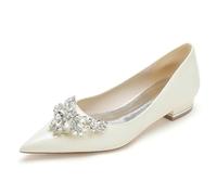 EICOFF Women's Rhinestone Slip-on Dress Flats Shoes Ladies Low Heel Closed Pointed Toe Ballet Sandals Wedding Bridal Party Court Shoes,Beige,4.5 UK