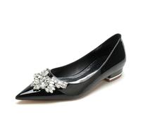 EICOFF Women's Rhinestone Slip-on Dress Flats Shoes Ladies Low Heel Closed Pointed Toe Ballet Sandals Wedding Bridal Party Court Shoes,Black,7 UK