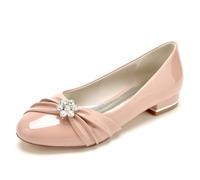 EICOFF Womens Rhinestone Slip-on Wedding Flats Shoes Ladies Low Heel Round Toe Patent Leather Dress Ballerina Sandals Bridal Party Evening Shoes,Nude Pink,4.5 UK