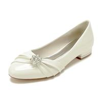 EICOFF Womens Rhinestone Slip-on Wedding Flats Shoes Ladies Low Heel Round Toe Patent Leather Dress Ballerina Sandals Bridal Party Evening Shoes,Beige,4.5 UK