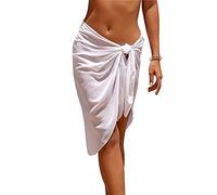 Eicolorte Beach Sarong Pareo Womens Semi-Sheer Swimwear Cover Ups Short Skirt with Tassels, 71-tri-white, Large