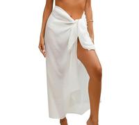 Eicolorte Beach Sarong Pareo Womens Semi-Sheer Swimwear Cover Ups Short Skirt with Tassels, A-white, One Size