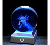 Eicxjui 3D Axolotl Crystal Night Light with Multicolor LED Base Glass Laser Engraved Axolotl Figurines Gifts for Boys Girls Lovers Birthday Christmas Room Decor
