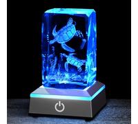 Eicxjui 3D Crystal Night Light with Multicolor LED Base Glass Laser Engraved Sea Turtle Figurines Lamp Gifts for Boys Girls Lovers Birthday Christmas Room Decor