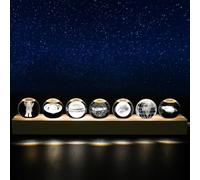 Eicxjui 7Pcs Planet Crystal Ball Night Light with LED Wooden Base Solar System Saturn Galaxy Moon Space Lamp Room Decor Astronomy Space Gifts Christmas Birthday