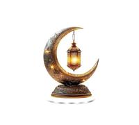 Eid 2D Acrylic Table Top Decoration Vintage Crescent Lantern Eid Mubarak Crescent and Lantern Ornament Moon Star Light Tabletop Ornament for Muslim Ramadan Decoration, 7.68in x 9.84in