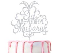 Eid Al-Adha Mubarak Cake Topper, Ramadan Kareem - Eid Mubarak Decorations, Hajj Mubarak, Islam Muslim Festival Anniversary Celebration Decoration Supplies Silver Glitter