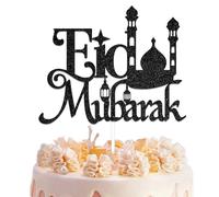 Eid Birthday Party Cake Decoration, Umrah Mubarak Cake Topper, Eid Mubarak Cake Topper Black Glitter