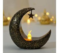 Eid Candle Light | Ramadan Table Lamp Moon Lamp Mubarak Metal Ramadan Lights Lunar Lamp Battery Operated Decorative Lamp, Hanging Candle Lantern Muslim Islam Festival Decor