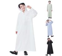 Eid Clothes for Boys Long Sleeve Hooded White Thobe Zip Up Muslim Robe Comfy Islamic Arabic Dubai Hijab Robe Jubba for Eid ul-Fitr Mosque Services and Family Celebrations Aged 4-14Y