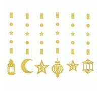 Eid Decorations, 6pcs Eid Mubarak Decorations Gold Glitter Star Moon Lantern Streamer Eid Garlands Ramadan Hanging Decoration for Home Kareem Islamic Muslim Eid al-Fitr Party Decor A7XYDLGC
