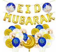 Eid Decorations for Home, Eid Mubarak Decorations, Ramadan Decorations Include Gold Star Moon Balloons and Eid Mubarak Banner Foil Balloon for Ramadan Party Supplies