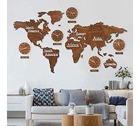 Eid Decorations for Home, Large DIY Wood World Map Wall Clock, 3D Self Adhesive Wall Sticker