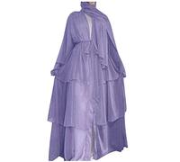 Eid Dresses for Women Muslim Chiffon Abaya for Women, Open Front Kaftan Dress with Hijab Scarf 2 Pieces Set Comfort Middle East Arabian Robe Full L Kaftan Dress Purple