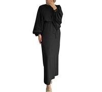 Eid Dresses for Women Women's Abaya Muslim Comfort Kaftan Dress Solid Plain Full Length Loose Fit Long Sleeve Maxi Robe Arabic Lightweight Islamic Prayer Clothes for Muslim Women Black