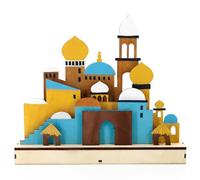 Eid Lanterns Eid Crafts Night Light Ramadan Decorations, Wooden Ramadan LED Lights, Mosque Shape Eid Mubarak Lights, Muslim Eid Mubarak Decorations for Home Bedroom Party Festival Gift Type 2
