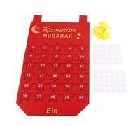 Eid Mubarak Advent Calendar Hanging Fabric Bag, Blue, Reusable 30 Star Stickers - Environmentally Friendly, Easy Wall Decoration for Ramadan Countdown (Red)