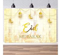 Eid Mubarak Backdrop,Gold Ramadan Festival Photo Background Eid Mubarak Hanging Sign Islamic Religious Activities Backdrop 6x4ft Home Decor Wall Banner