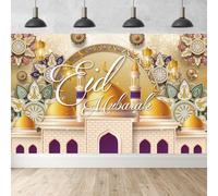 Eid Mubarak Background Banner, Fabric Muslim Eid Mubarak Sign Photo Booth Backdrop Background for Ramadan Party Supplies Garden Wall Indoor and Outdoor Home Decor, 180 x 110 cm (Banner 4)