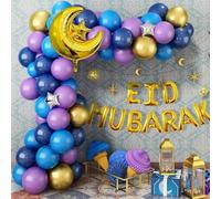 Eid Mubarak Balloon Arch, Purple Blue Gold Balloons, Moon Star Balloon, Decorations, Backdrop Props, Background Photo Props, 72 Pieces.Sale Sale