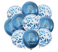 Eid Mubarak Balloons, 10 Pcs Gold, Rose Gold, Silver, Green, Purple, Blue Balloons, Backdrop Props, Background Props, Eid Decorations. (Blue)