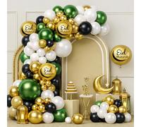 Eid Mubarak Balloons 45 Pack Pearl White Gold Metallic Grass-Green and Black Latex Party Decorations 10 inch Crescent Moon Star Printed Set for Ramadan Kareem Hajj Islamic Celebration Décor