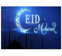 Eid Mubarak Blue Moon Temple Design A4 EASY PEEL PRECUT Icing Sheet Cake Topper Ramadan