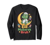 Eid Mubarak Bruh Funny Dinosaur Kids Eid Al Fitr Boys Long Sleeve T-Shirt