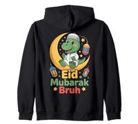 Eid Mubarak Bruh Funny Dinosaur Kids Eid Al Fitr Boys Zip Hoodie