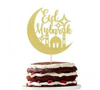 Eid Mubarak Cake Topper - Ramadan Party Decorations - Hajj Mubarak Festival Anniversary Party - Muslim Islam Celebration Decoration Gold Glitter