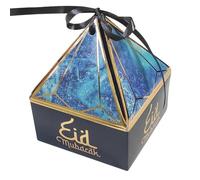 Eid Mubarak Celebration Treat Gift Favour Boxes & Crackers - 12 Pack (Choose your design) (Blue Marble Effect Pyramid pack of 12)