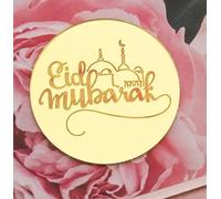 EID Mubarak Cupcake Toppers Engraved Discs - Iftar Party Cupcake Toppers - Ramadan Kareem Cupcake Toppers - Acrylic Mirror Cake Topper - Pack of 6