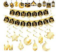 Eid Mubarak Decoration Ramadan Mubarak Garland Eid Decorations Mubarak Ramadan Banners Islamic Hanging Garland Streamer Shining Gold Star Moon Lantern Kareem