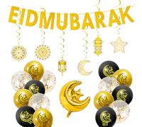 Eid Mubarak Decorations - Glitter Eid Mubarak Banner, Eid Mubarak Hanging Swirl, Eid Mubarak Balloon, Eid Decorations Home Hanging Streamer Backdrop Islam Party Decor