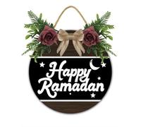 Eid Mubarak Door Sign Islamic Home Decor with Farmhouse Greenery 30x30 CM Ramadan Mubarak Door Wreath Muslim Holiday Wall Decor Retro Wooden Porch Welcome Sign Salam Housewarming Gift